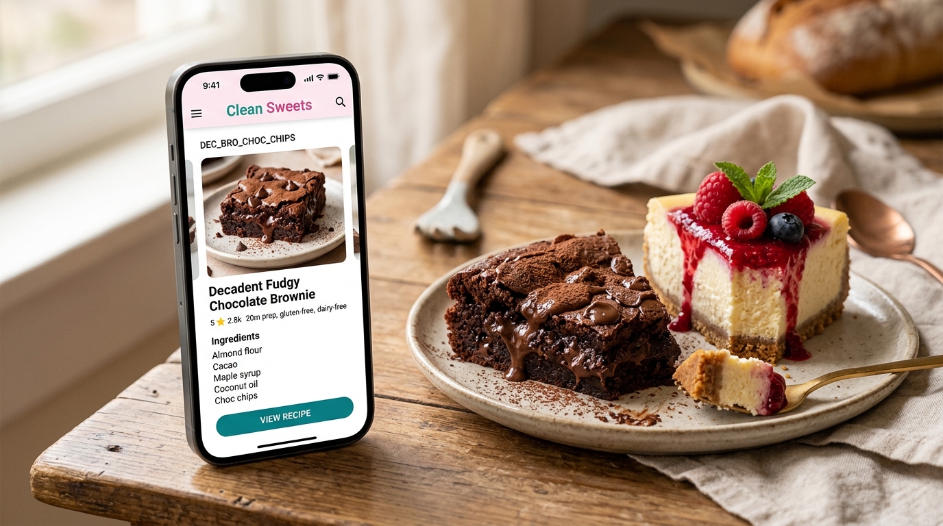 Clean Sweets App Mockup y Postres Saludables
